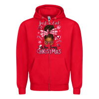Red just a girl who loves pink christmas afro messy bu Zipper Hoodie - texasbilliewilder