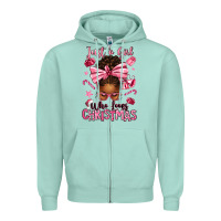 Seafoam just a girl who loves pink christmas afro messy bu Zipper Hoodie - texasbilliewilder
