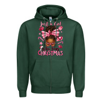 Sports Green just a girl who loves pink christmas afro messy bu Zipper Hoodie - texasbilliewilder