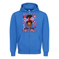 True Royal just a girl who loves pink christmas afro messy bu Zipper Hoodie - texasbilliewilder