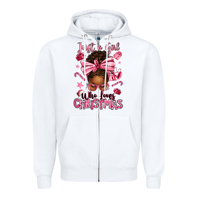 Just A Girl Who Loves Pink Christmas Afro Messy Bu Zipper Hoodie by texasbilliewilder | Teevron