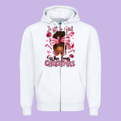 Just A Girl Who Loves Pink Christmas Afro Messy Bu Zipper Hoodie Designed By Texasbilliewilder