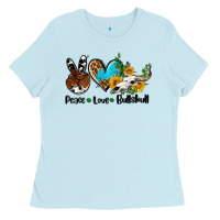 Baby Blue peace love  bullskull Ladies Tee - AdoDesignShop