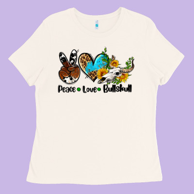 Peace Love  Bullskull Ladies Tee Designed By Adodesignshop