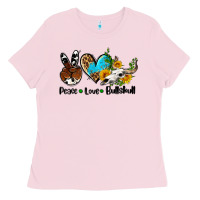 Bubblegum Pink peace love  bullskull Ladies Tee - AdoDesignShop