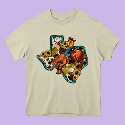 Rodeo Sunflower Texas Map Heavy Core Tee Designed By Jahusdesignshop