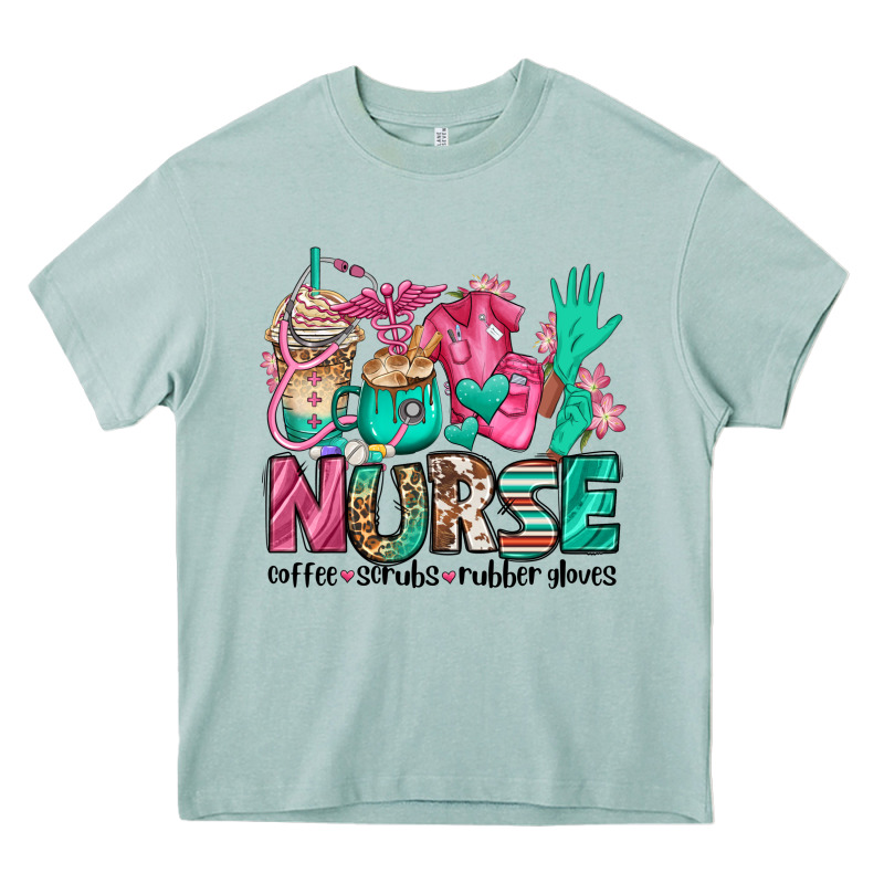 Nurse Coffee Scrubs Rubber Gloves Heavy Core Tee by Jasminsmagicworld | Teevron