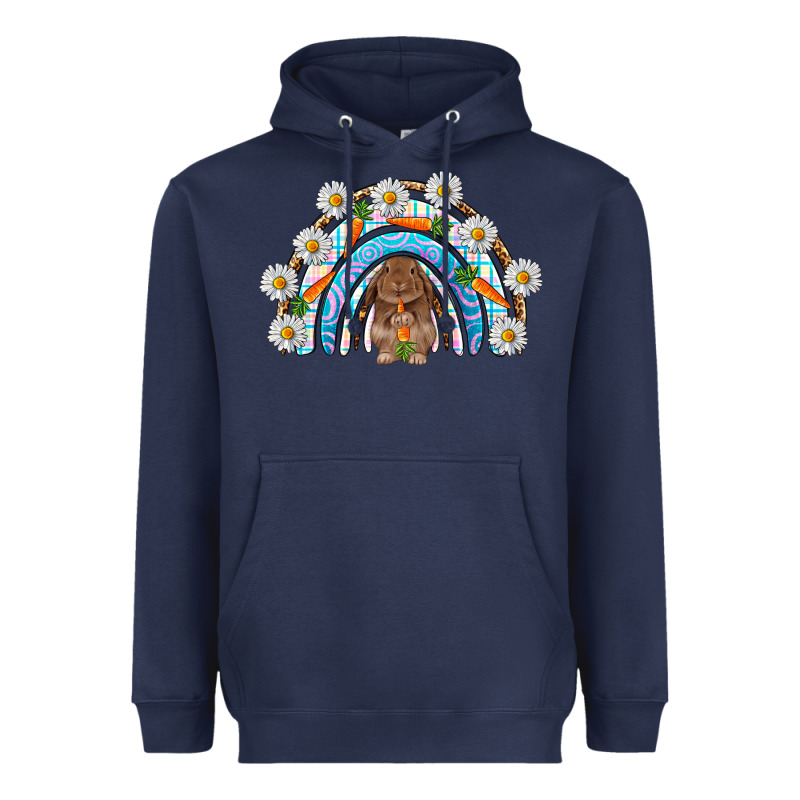 Easter Bunny With Carrot Rainbow Easter Day Heavyweight Hoodie by HowdyJamesFarm | Teevron