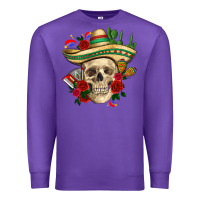 Purple Di de los muertos with roses Mexico Premium Sweatshirt - HowdyJamesFarm