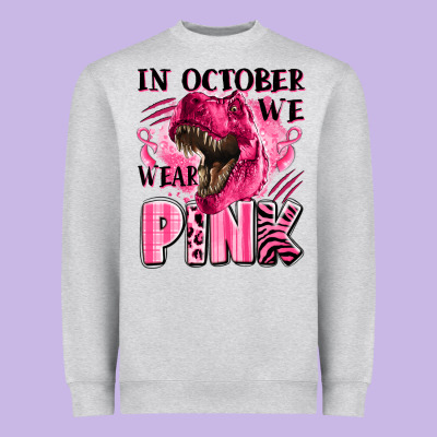 In October We Wear Pink Dinosaur Heavyweight Sweatshirt Designed By Lillyallendesigns