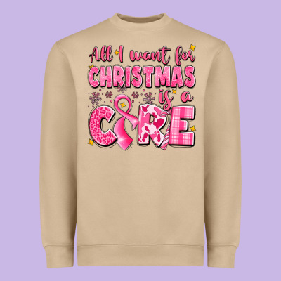 All I Want For Christmas Is A Cure Breast Cancer Heavyweight Sweatshirt Designed By Lillyallendesigns
