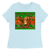 Baby Blue st patricks day long haired cow Ladies Tee - Jasminsmagicworld