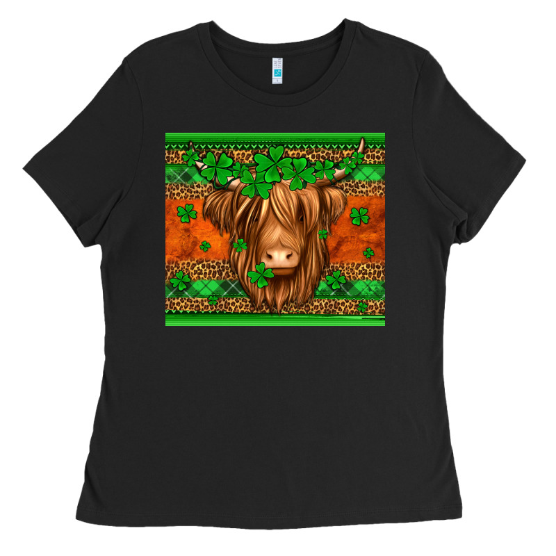 St Patricks Day Long Haired Cow Ladies Tee by Jasminsmagicworld | Teevron
