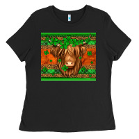 Black st patricks day long haired cow Ladies Tee - Jasminsmagicworld