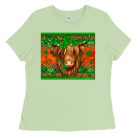Matcha st patricks day long haired cow Ladies Tee - Jasminsmagicworld
