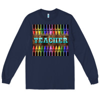 Navy Teacher Crayons Tumbler Long Sleeve Tee - LillyAllenDesigns