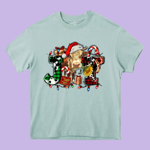 Joy And Cow Christmas Candies And Letters Heavy Core Tee Designed By Adodesignshop