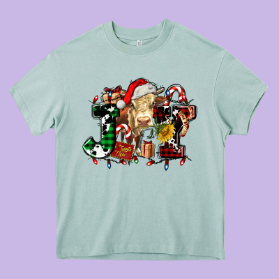 Joy And Cow Christmas Candies And Letters Heavy Core Tee Designed By Adodesignshop