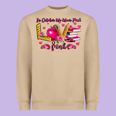 In October We Wear Pink Teacher Heavyweight Sweatshirt Designed By Lillyallendesigns