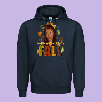Just A Girl Who Loves Fall Afro Woman Zipper Hoodie Designed By Nancycooperartshop