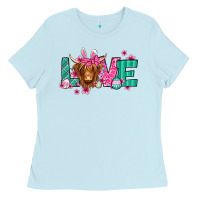 Baby Blue love easter floral longhaired cow Ladies Tee - Jasminsmagicworld