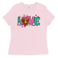Bubblegum Pink love easter floral longhaired cow Ladies Tee - Jasminsmagicworld