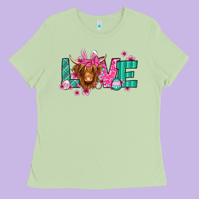 Love Easter Floral Longhaired Cow Ladies Tee Designed By Jasminsmagicworld