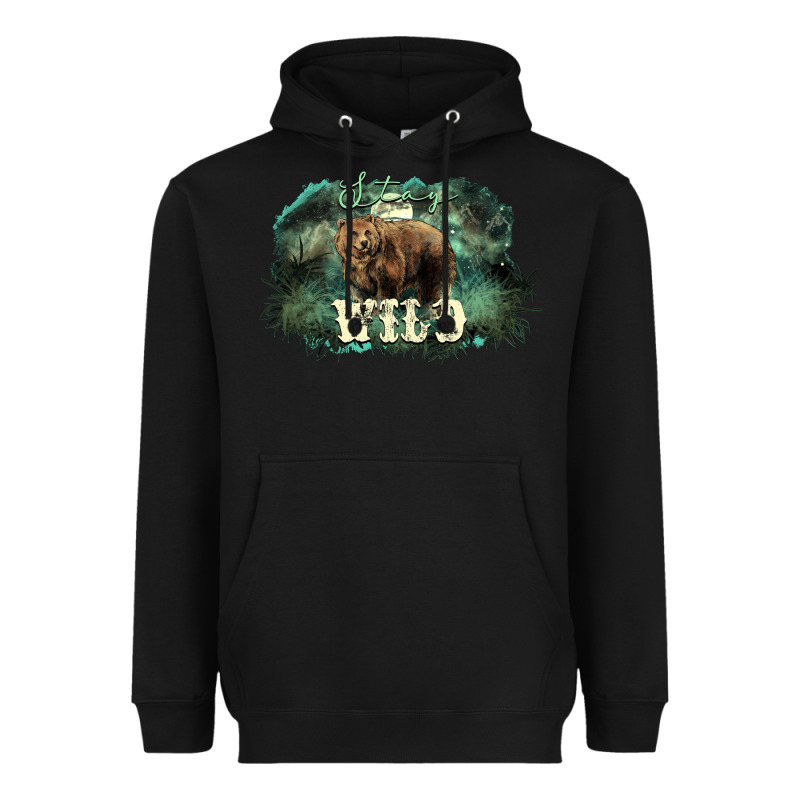 Stay Wild Night Grizzly Bear Heavyweight Hoodie by HowdyJamesFarm | Teevron