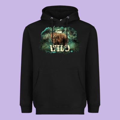 Stay Wild Night Grizzly Bear Heavyweight Hoodie Designed By Howdyjamesfarm