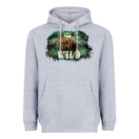 Heather Grey Stay wild night Grizzly Bear Heavyweight Hoodie - HowdyJamesFarm