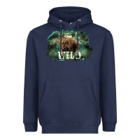 Navy Stay wild night Grizzly Bear Heavyweight Hoodie - HowdyJamesFarm