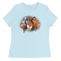 Baby Blue Sneaker and heel afro woman Ladies Tee - RanaPortraitStore