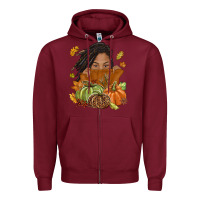 Burgundy Fall with black girl Zipper Hoodie - NancyCooperArtShop