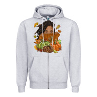Heather Grey Fall with black girl Zipper Hoodie - NancyCooperArtShop