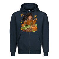 Navy Fall with black girl Zipper Hoodie - NancyCooperArtShop