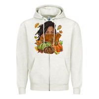 Oatmeal Heather Fall with black girl Zipper Hoodie - NancyCooperArtShop