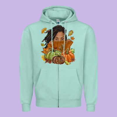 Fall With Black Girl Zipper Hoodie Designed By Nancycooperartshop