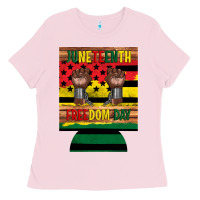 Bubblegum Pink juneteenth freedom day 12 oz can cooler (regular) 2 Ladies Tee - Artiststas