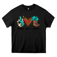 Black peace love rodeo Heavy Core Tee - JahusDesignShop