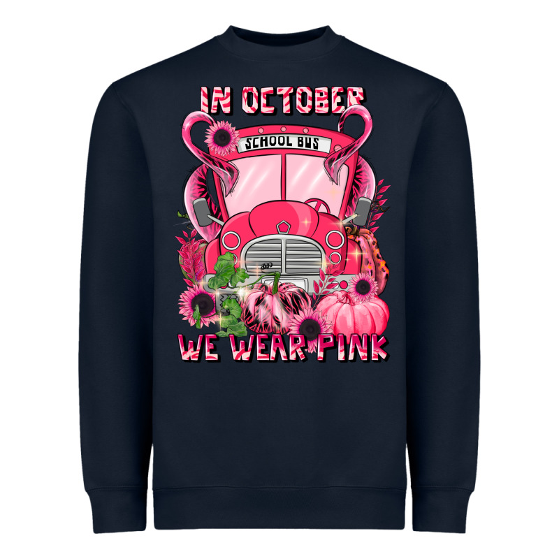 In October We Wear Pink Halloween School Bus Heavyweight Sweatshirt by LillyAllenDesigns | Teevron