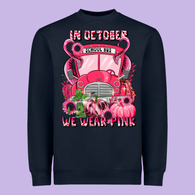 In October We Wear Pink Halloween School Bus Heavyweight Sweatshirt Designed By Lillyallendesigns