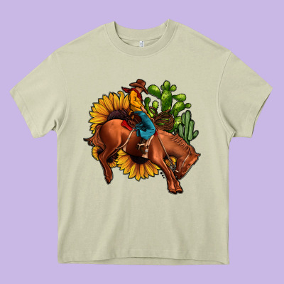 Rodeo Cowboy Sunflower Cactus Heavy Core Tee Designed By Jahusdesignshop