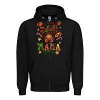 Black mama claus afro messy bun Zipper Hoodie - texasbilliewilder