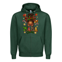 Sports Green mama claus afro messy bun Zipper Hoodie - texasbilliewilder