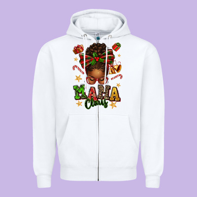Mama Claus Afro Messy Bun Zipper Hoodie Designed By Texasbilliewilder