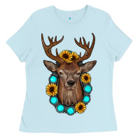Deer Gemstone Sunflower Ladies Tee | Teevron