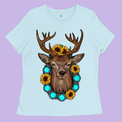 Deer Gemstone Sunflower Ladies Tee Designed By Jahusdesignshop