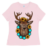 Bubblegum Pink deer gemstone sunflower Ladies Tee - JahusDesignShop