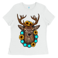 White deer gemstone sunflower Ladies Tee - JahusDesignShop