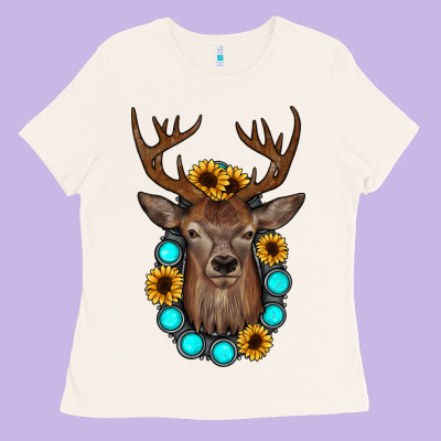 Deer Gemstone Sunflower Ladies Tee Designed By Jahusdesignshop